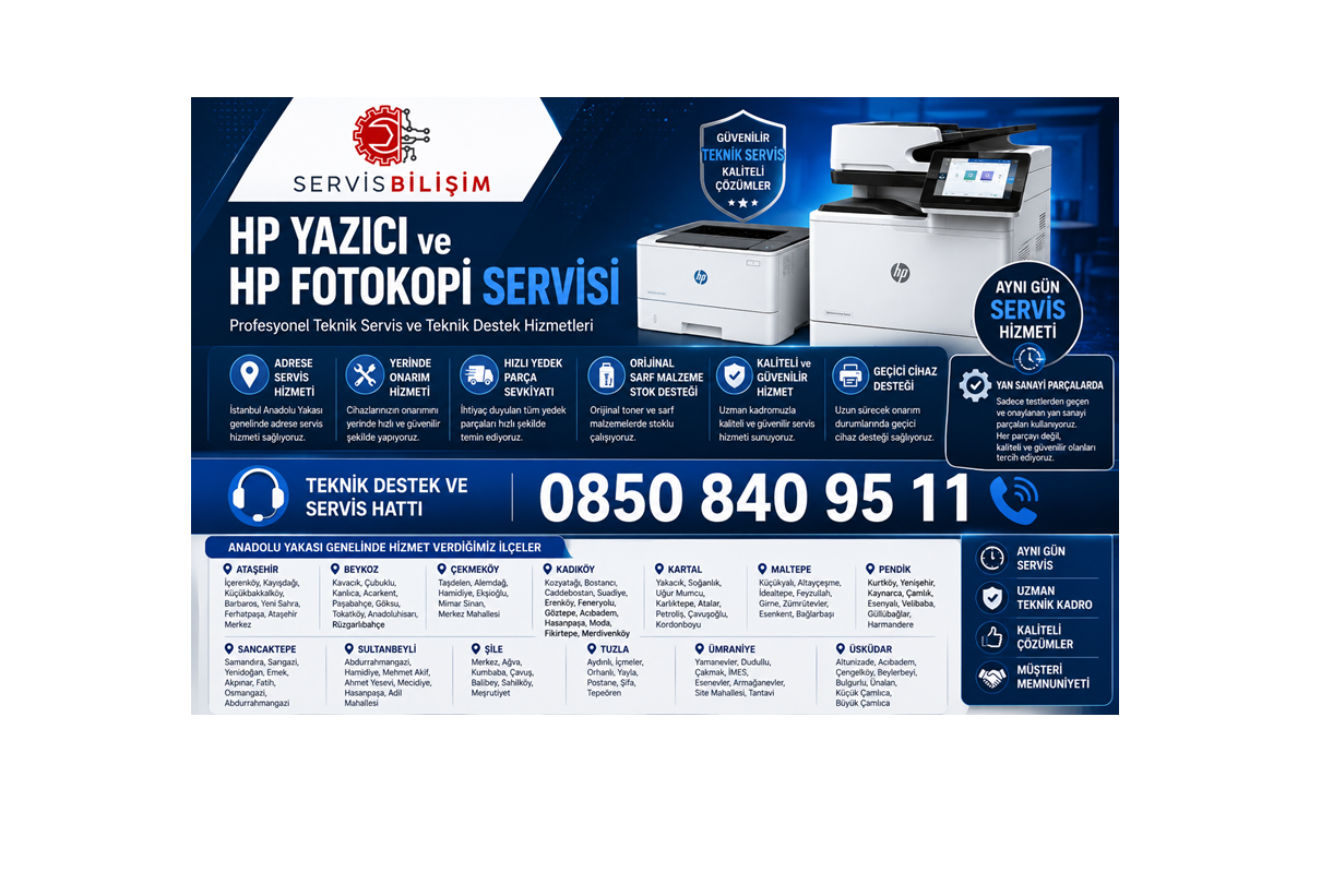 HP Yazıcı Servis | 0850 840 95 11 | HP Fotokopi Servis