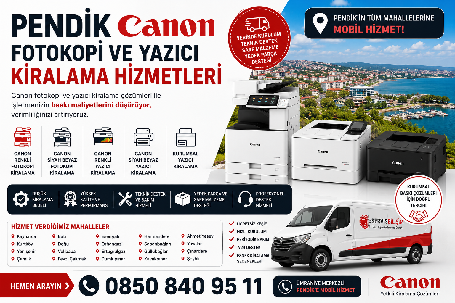 Pendik Canon Yazıcı ve Fotokopi Kiralama 0850 840 95 11