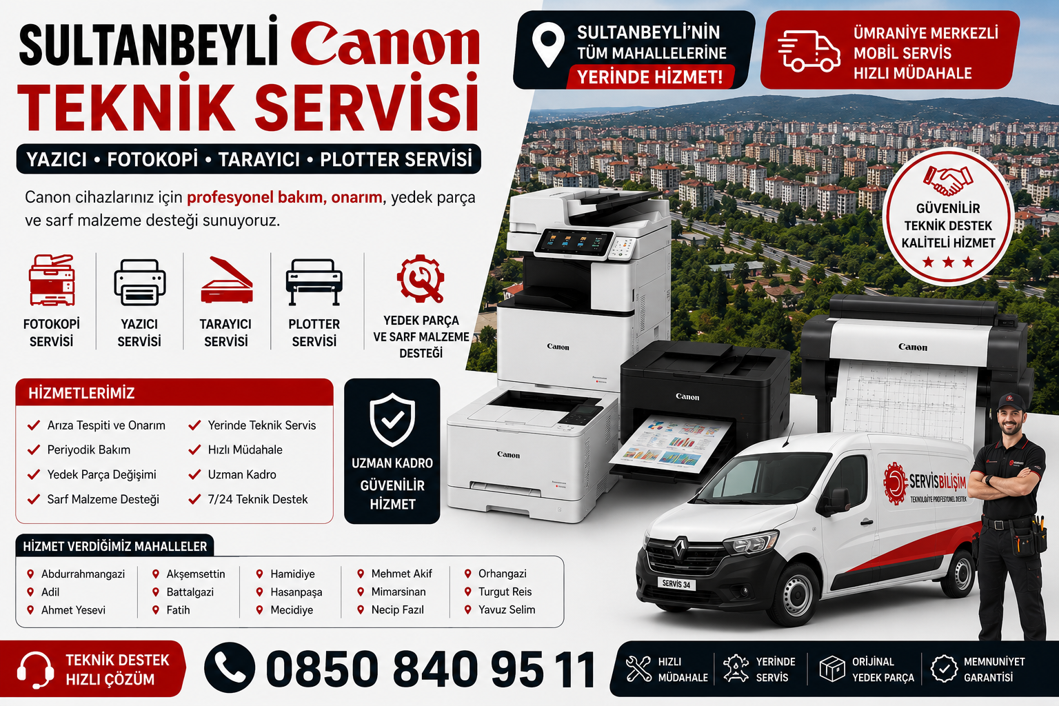 SULTANBEYLİ Canon Yazıcı ve Fotokopi Servisi 0850 840 95 11