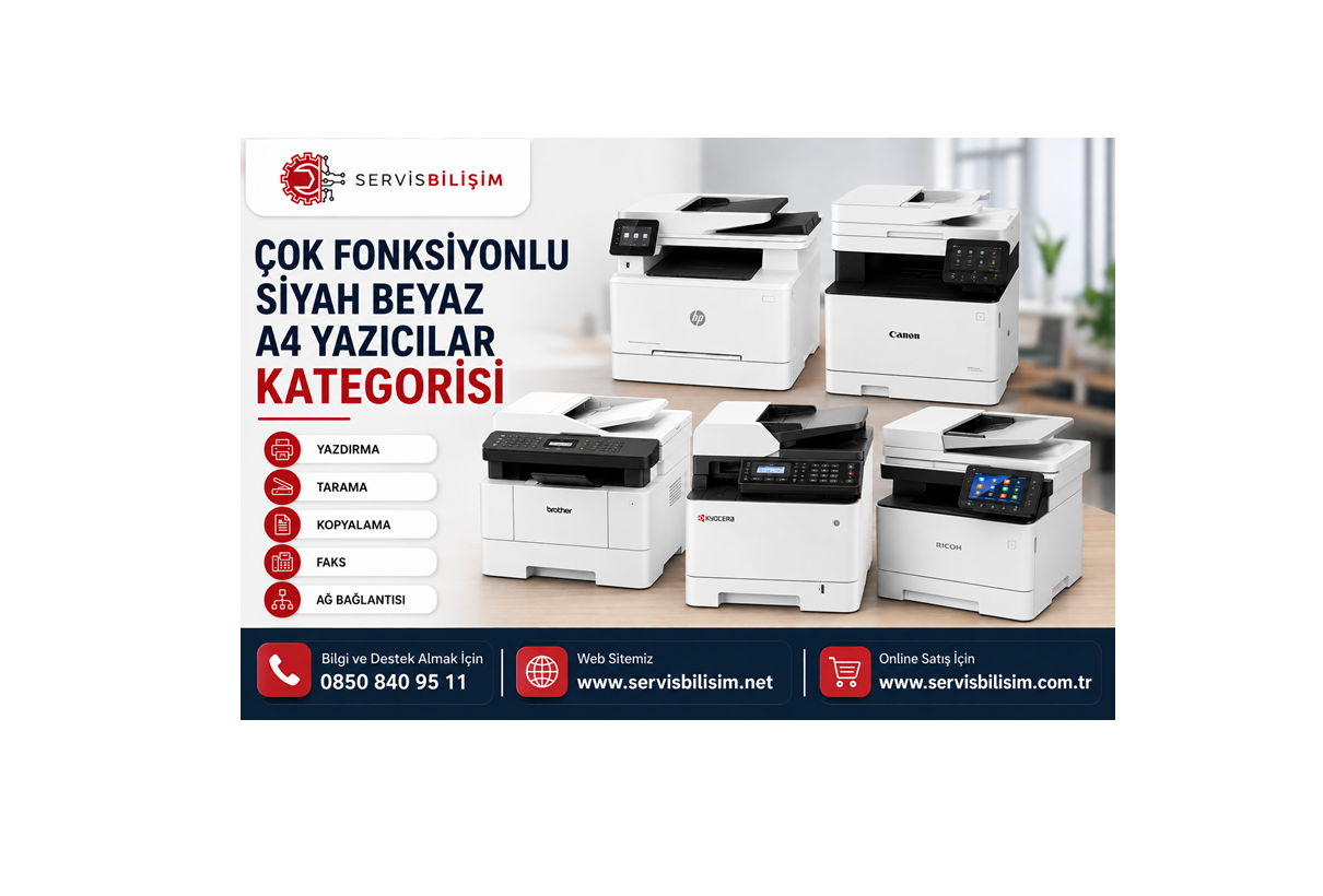 Çok Fonksiyonlu Siyah Beyaz A4 Yazıcılar