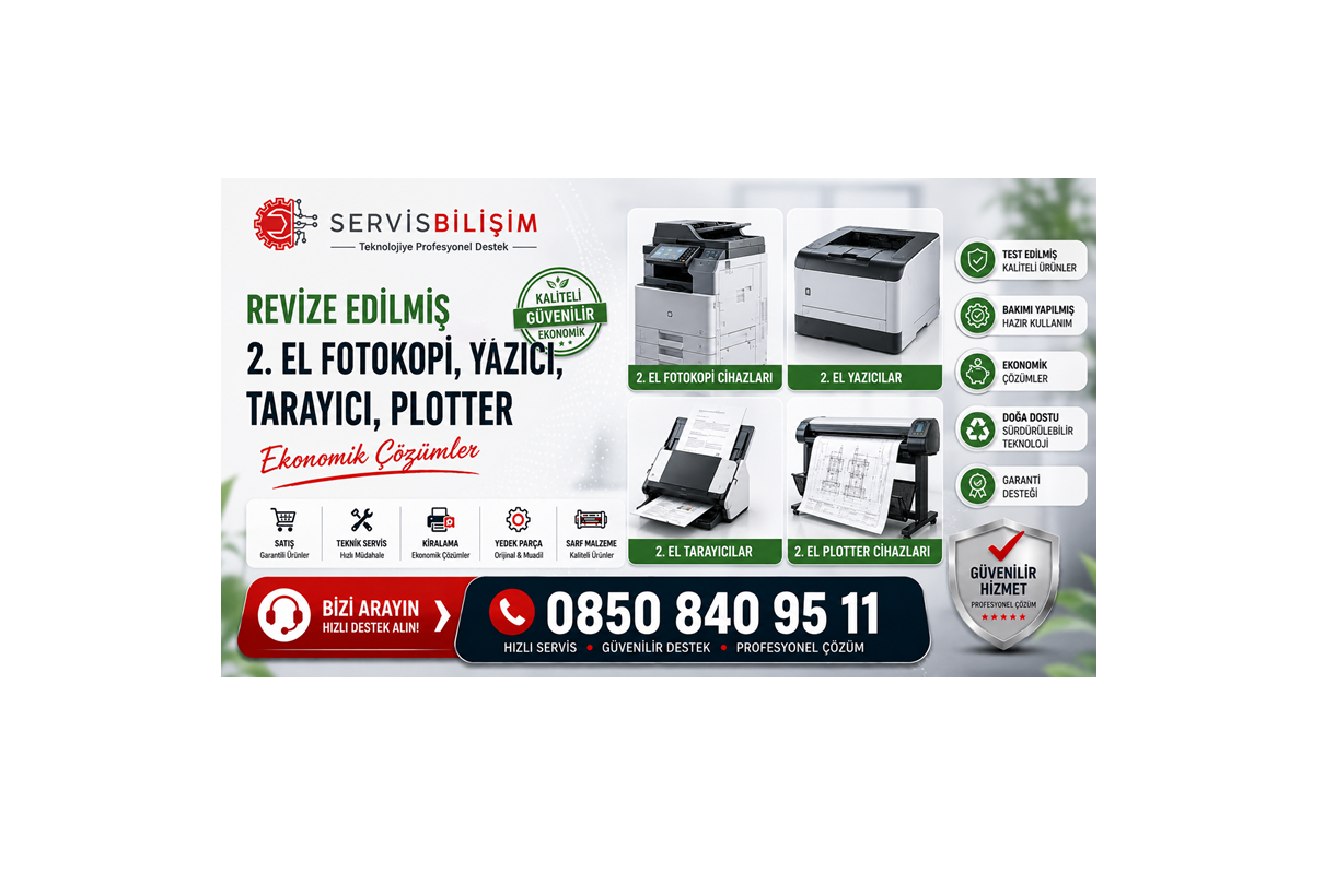 Revize Edilmiş 2. El Fotokopi, Yazıcı, Tarayıcı ve Plotter Çözümleri | Servis Bilişim