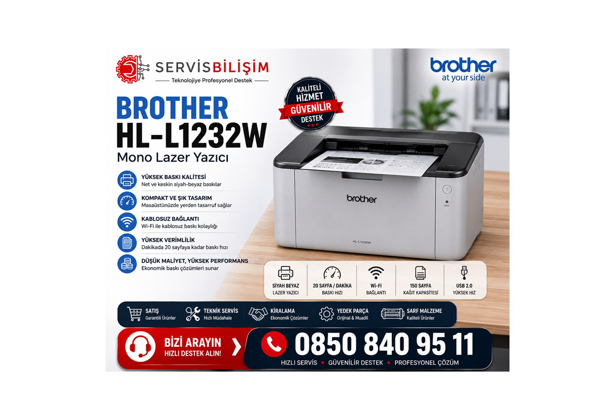 Brother HL-L1232W Mono Lazer Yazıcı