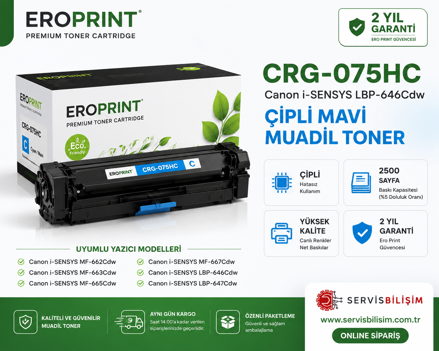 Canon CRG-075HC Mavi Muadil Toner