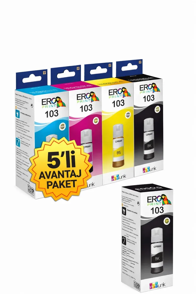 Epson 103 Muadil Mürekkep 3 Renkli + 2 Siyah