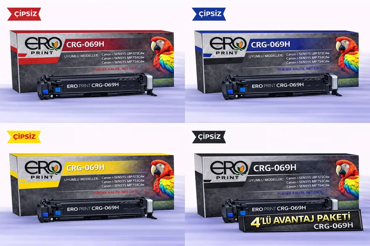Canon CRG 069 Yüksek Kapasite 4 Renk Set Çipsiz Muadil Toner
