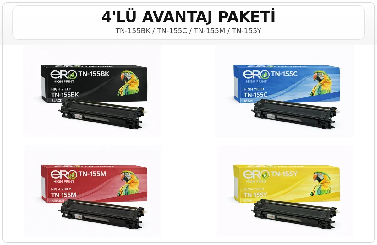 Brother TN-155 İçin 4 Renk Muadil Toner Set
