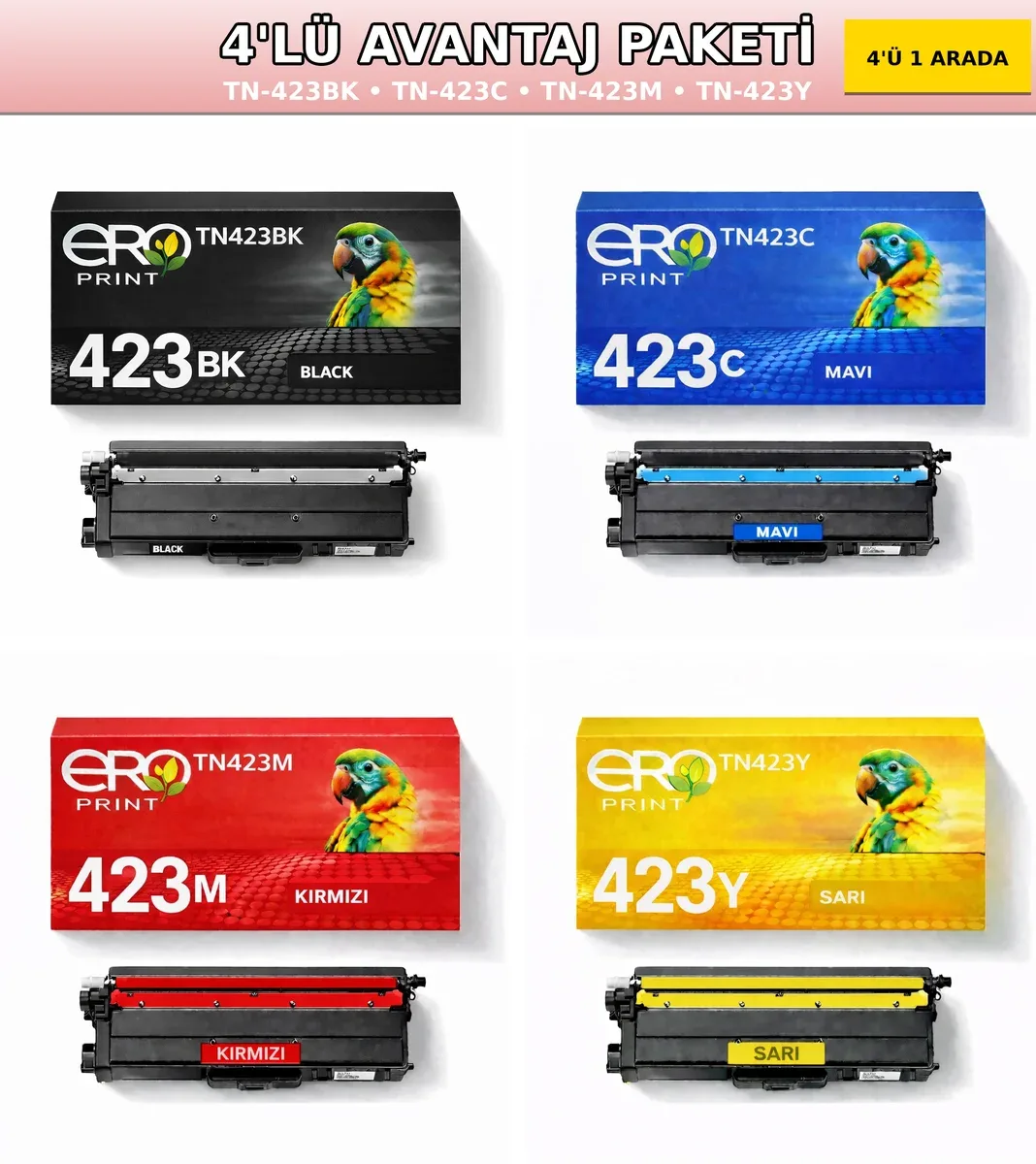 Brother TN-423 İçin 4 Renk Muadil Toner Set
