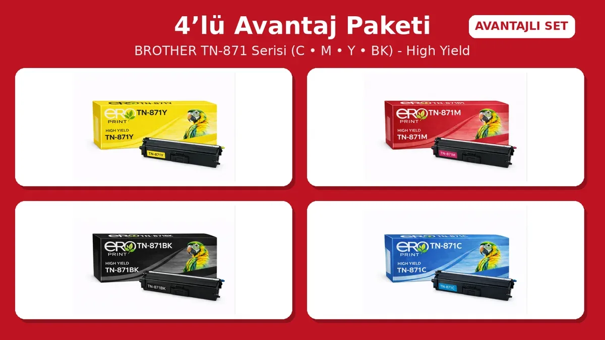Brother TN-871 İçin 4 Renk Muadil Toner Set