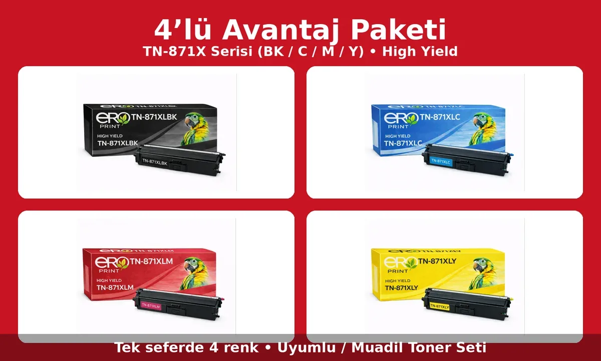 Brother TN-871XL İçin 4 Renk Muadil Toner Set