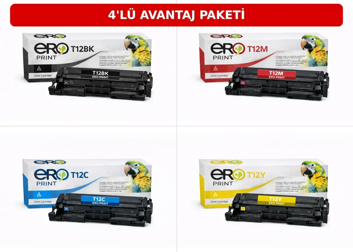 Canon T12 İçin 4 Renk Çipli Muadil Toner Set